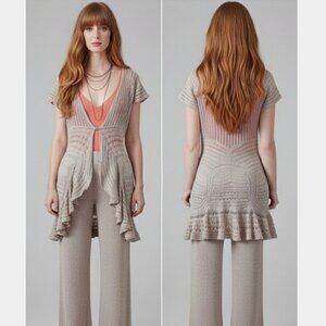 BANANA REPUBLIC- Linen Soft Knit Cap Sleeve Ladder Cardo Vest